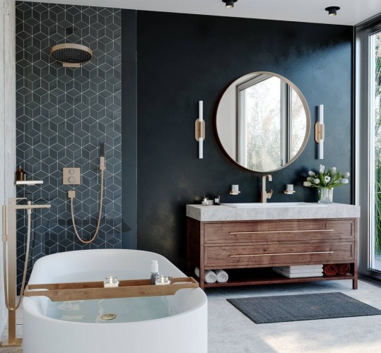 Купить купить верхний душ с настенным креплением, rainfinity hansgrohe, 26230140 цвет: бронза