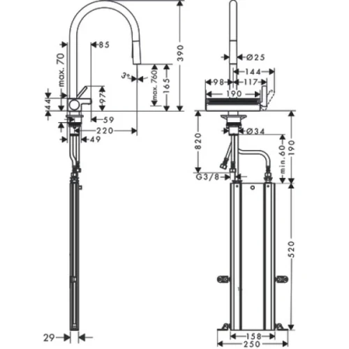 Купить купить смеситель для кухни, с вытяжным душем, aquno select m81 hansgrohe, 73831800 цвет: нержавеющая сталь