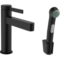 Смеситель для раковины со сливным гарнитуром и гигиеническим душем, Finoris Hansgrohe, 76210670 цвет: черный