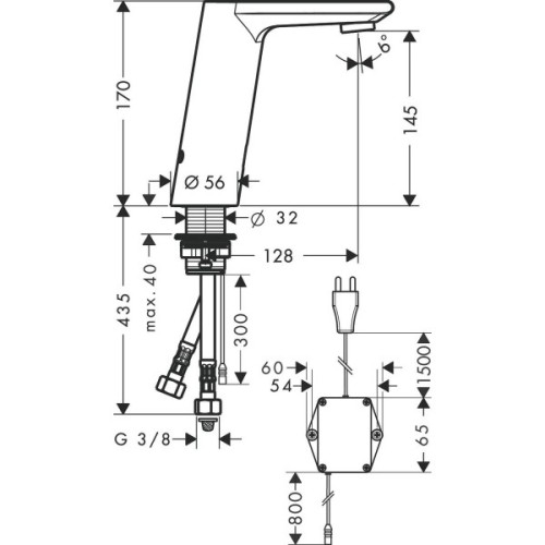 Купить купить смеситель для раковины электронный без регулировки температуры, питание от сети 230v, metris s hansgrohe, 31103000 цвет: хром