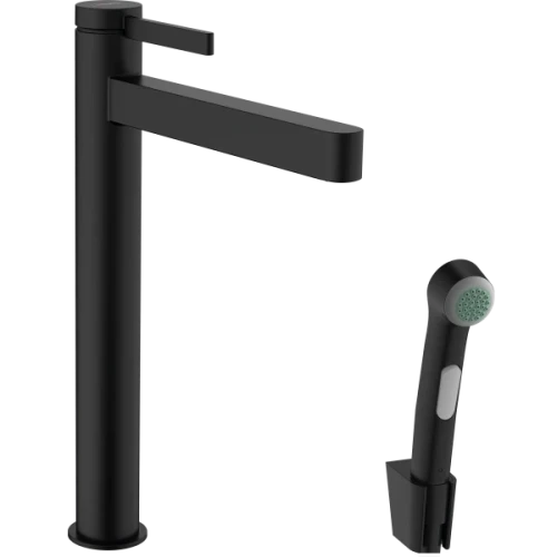 Купить купить смеситель для раковины со сливным гарнитуром и гигиеническим душем, finoris hansgrohe, 76220670 цвет: черный