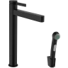 Купить купить смеситель для раковины со сливным гарнитуром и гигиеническим душем, finoris hansgrohe, 76220670 цвет: черный