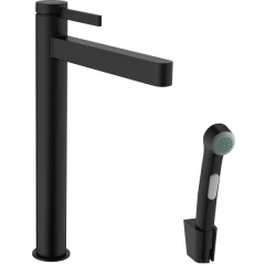 Смеситель для раковины со сливным гарнитуром и гигиеническим душем, Finoris Hansgrohe, 76220670 цвет: черный
