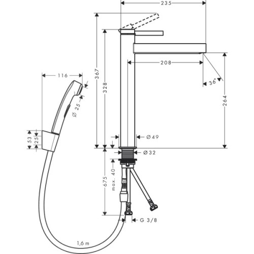 Купить купить смеситель для раковины со сливным гарнитуром и гигиеническим душем, finoris hansgrohe, 76220670 цвет: черный