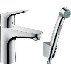 Смеситель для раковины со сливным гарнитуром и гигиеническим душем, Focus Hansgrohe, 31927000 цвет: хром