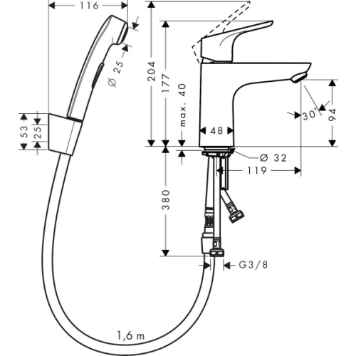 Купить купить смеситель для раковины со сливным гарнитуром и гигиеническим душем, focus hansgrohe, 31927000 цвет: хром