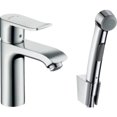 Смеситель для раковины со сливным гарнитуром и гигиеническим душем, Metris Hansgrohe, 31285000 цвет: хром