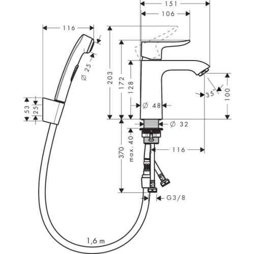 Купить купить смеситель для раковины со сливным гарнитуром и гигиеническим душем, metris hansgrohe, 31285000 цвет: хром