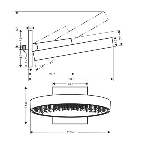 Купить купить верхний душ с настенным креплением, rainfinity hansgrohe, 26230670 цвет: черный