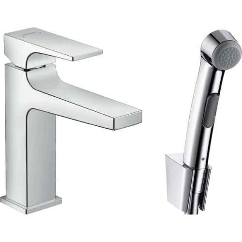 Купить купить смеситель для раковины со сливным гарнитуром и гигиеническим душем, metropol hansgrohe, 32522000 цвет: хром