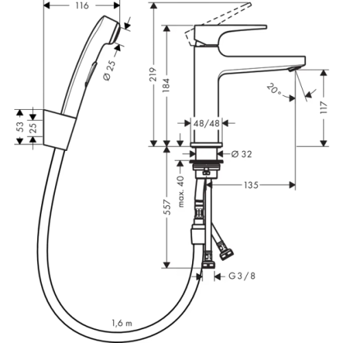 Купить купить смеситель для раковины со сливным гарнитуром и гигиеническим душем, metropol hansgrohe, 32522000 цвет: хром