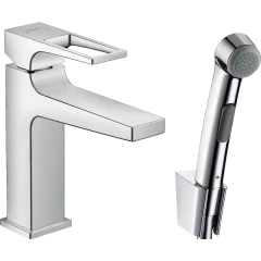 Смеситель для раковины со сливным гарнитуром и гигиеническим душем, Metropol Hansgrohe, 74522000 цвет: хром