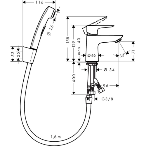 Купить купить смеситель для раковины со сливным гарнитуром и гигиеническим душем, talis e hansgrohe, 71729000 цвет: хром