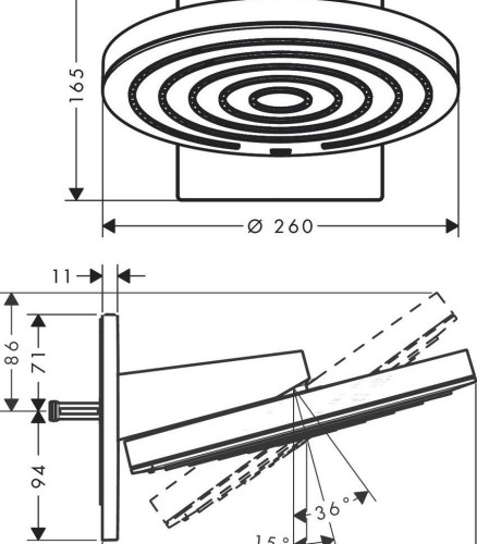 Купить купить верхний душ с настенным креплением скрытого монтажа, pulsify s hansgrohe, 24150000 цвет: хром