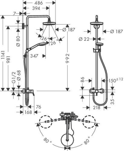 Купить купить душевая система со смесителем для душа, croma select s hansgrohe, 27255400 цвет: хром
