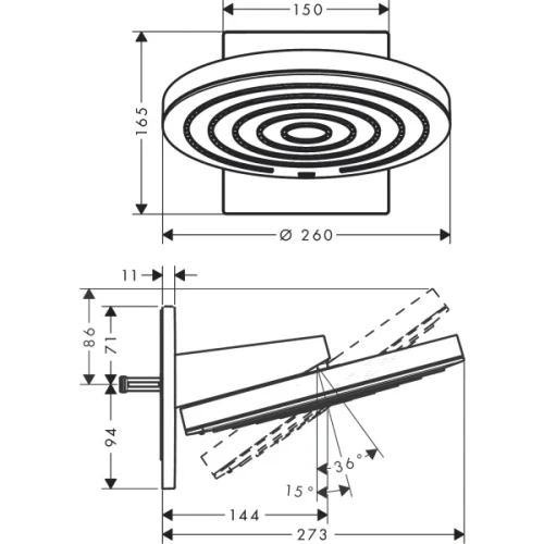 Купить купить верхний душ с настенным креплением скрытого монтажа, pulsify s hansgrohe, 24151000 цвет: хром