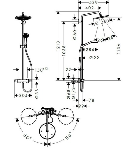 Купить купить душевая стойка, croma select hansgrohe, 26890670 цвет: черный