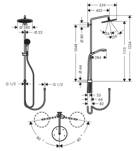 Купить купить душевая система reno с переключателем потоков, croma select s hansgrohe, 26793000 цвет: хром