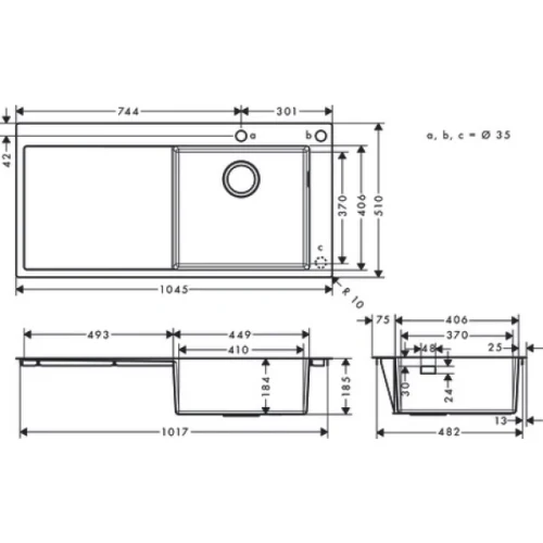 Купить купить раковина для кухни, врезная с левым крылом, s71 hansgrohe, 43307800 цвет: нержавеющая сталь
