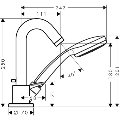 Купить купить смеситель для ванны на край ванны, на 3 отверстия, с душевым гарнитуром, logis hansgrohe, 71310000 цвет: хром