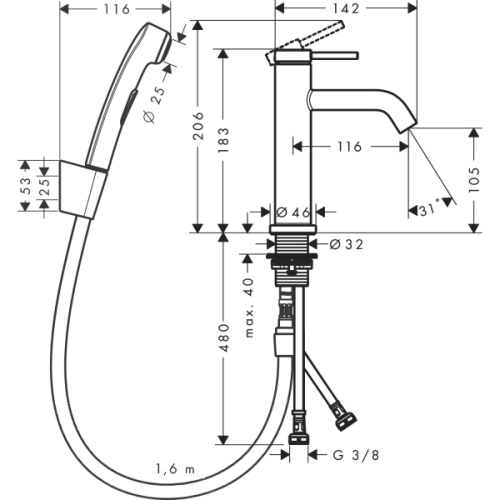 Купить купить смеситель для раковины с гигиеническим душем и душевым шлангом, talis select s hansgrohe, 73211670 цвет: черный