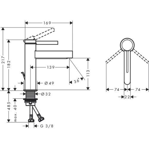 Купить купить смеситель для раковины со сливным гарнитуром, finoris hansgrohe, 76020670 цвет: черный