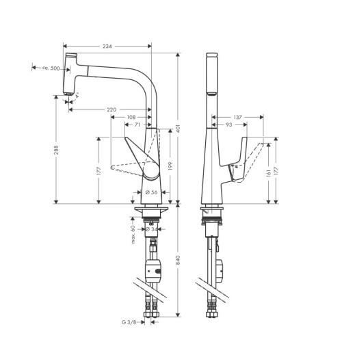 Купить купить смеситель для кухни, с вытяжным изливом, talis select m51 hansgrohe, 72821000 цвет: хром