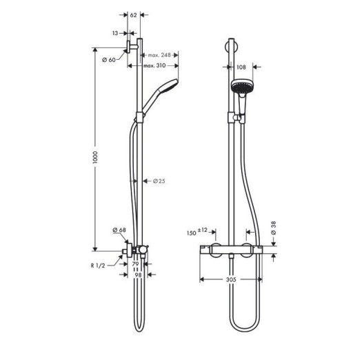 Купить купить душевая система semipipe multi с термостатом, croma select e hansgrohe, 27248400 цвет: белый