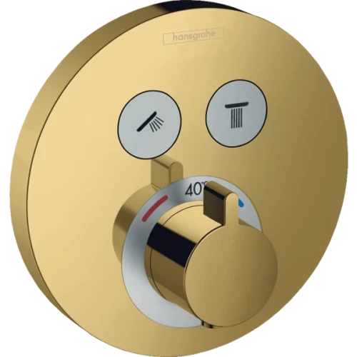 Купить купить термостатический смеситель для душа скрытого монтажа на 2 потребителя, showerselect s hansgrohe, 15743990 цвет: золото