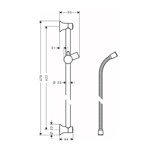Купить купить душевая штанга classic 65см со шлангом, unica hansgrohe, 27617820 цвет: никель