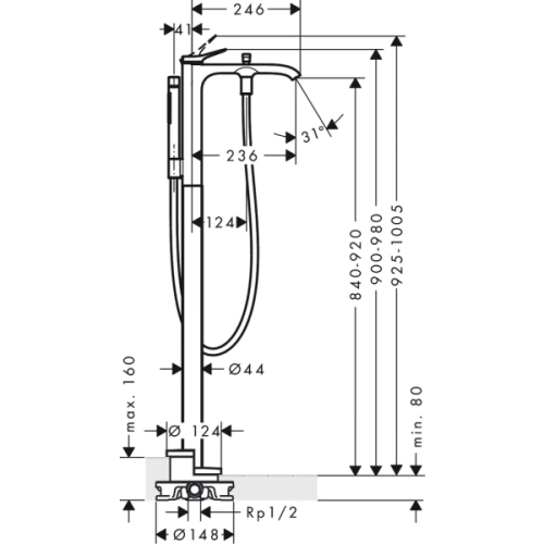 Купить купить смеситель для ванны напольного монтажа, vivenis hansgrohe, 75445670 цвет: черный