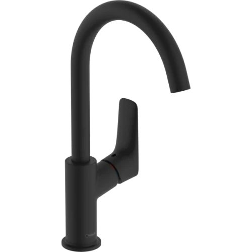 Купить купить смеситель для раковины с поворотным изливом и сливным гарнитуром с поворотным изливом и сливным гарнитуром, hansgrohe logis hansgrohe, 71130670 цвет: черный