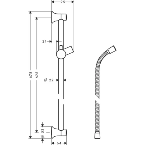 Купить купить душевая штанга classic 65см со шлангом, unica hansgrohe, 27617000 цвет: хром