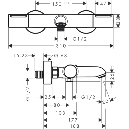 Купить купить смеситель для ванны с термостатом element, ecostat hansgrohe, 13347000 цвет: хром
