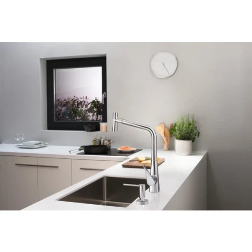 Купить купить смеситель для кухни, с вытяжным душем, metris select m71 hansgrohe, 73816800 цвет: нержавеющая сталь