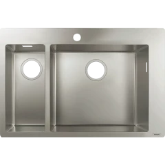 Раковина для кухни, врезная, с двумя чашами 180/450, S71 Hansgrohe, 43309800 цвет: нержавеющая сталь