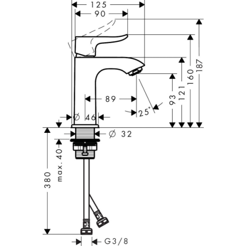 Купить купить смеситель для раковины без сливного гарнитура, metris hansgrohe, 31186000 цвет: хром