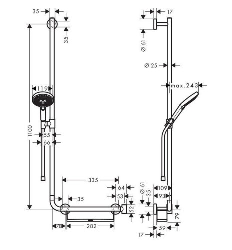 Купить купить душевой гарнитур со штангой 110 см, левосторонний, raindance select s hansgrohe, 26324000 цвет: хром