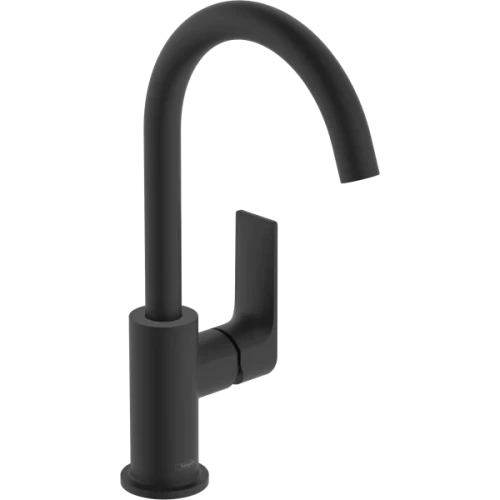 Купить купить смеситель для раковины с поворотным изливом со сливным гарнитуром, rebris e hansgrohe, 72576670 цвет: черный