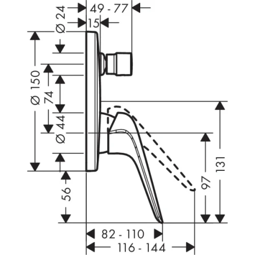 Купить купить смеситель для ванны скрытого монтажа, со встроенной защитной комбинацией, novus hansgrohe, 71046000 цвет: хром