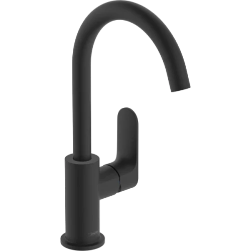 Купить купить смеситель для раковины с поворотным изливом со сливным гарнитуром, rebris s hansgrohe, 72536670 цвет: черный