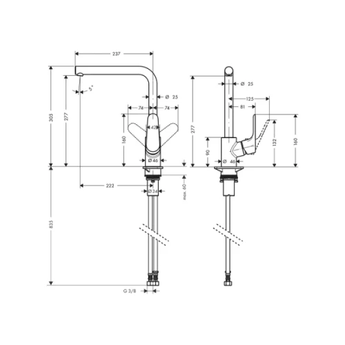 Купить купить смеситель для кухни, eco, focus m41 hansgrohe, 31827800 цвет: нержавеющая сталь