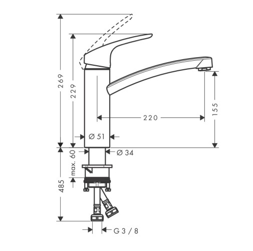 Купить купить смеситель для кухни, focus m41 hansgrohe, 31806800 цвет: нержавеющая сталь