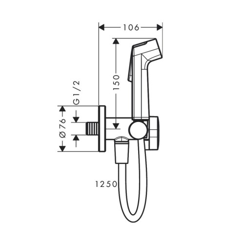Купить купить гигиенический душ с запорным вентилем, держателем и шлангом 125см см, для холодной воды, bidette hansgrohe, 29230670 цвет: черный