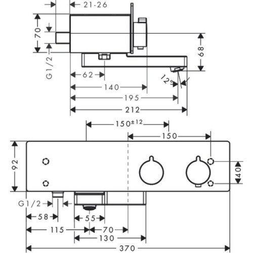 Купить купить смеситель для ванны с термостатом, showertablet hansgrohe, 13107400 цвет: белый