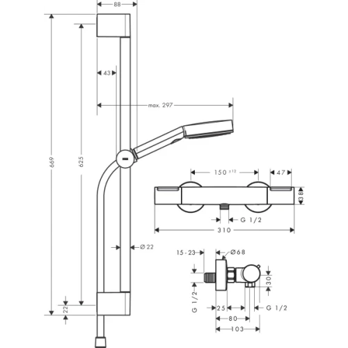 Купить купить термостатический смеситель для душа relaxation с термостатом element и душевой штангой 65см, pulsify select s hansgrohe, 24272670 цвет: черный