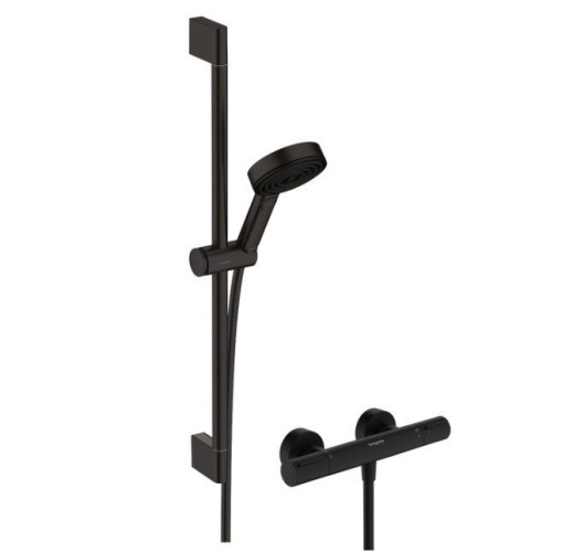 Купить купить термостатический смеситель для душа relaxation с термостатом element и душевой штангой 65см, pulsify select s hansgrohe, 24272670 цвет: черный