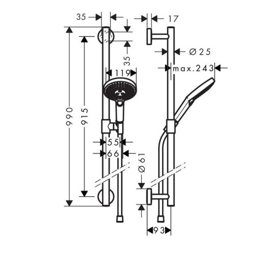 Купить купить душевой гарнитур со штангой 90см, raindance select s hansgrohe, 26322400 цвет: хром