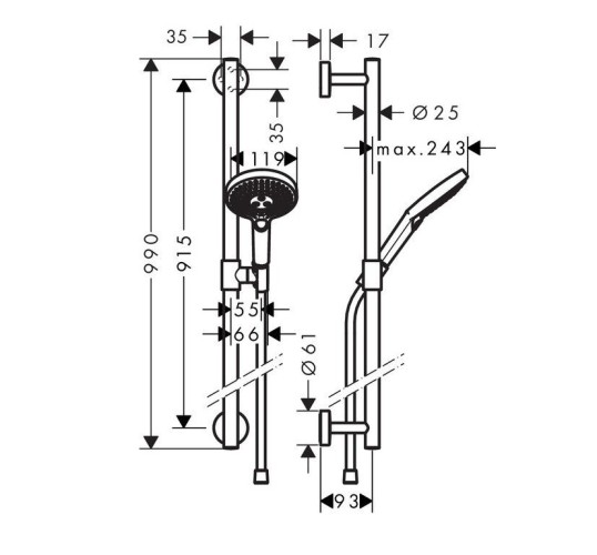 Купить купить душевой гарнитур со штангой 90см, raindance select s hansgrohe, 26322000 цвет: хром