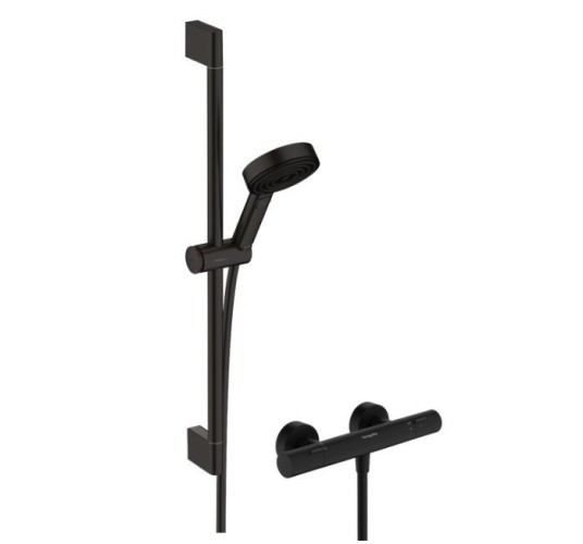Купить купить термостатический смеситель для душа relaxation с термостатом fine и душевой штангой 65см, pulsify select s hansgrohe, 24262670 цвет: черный